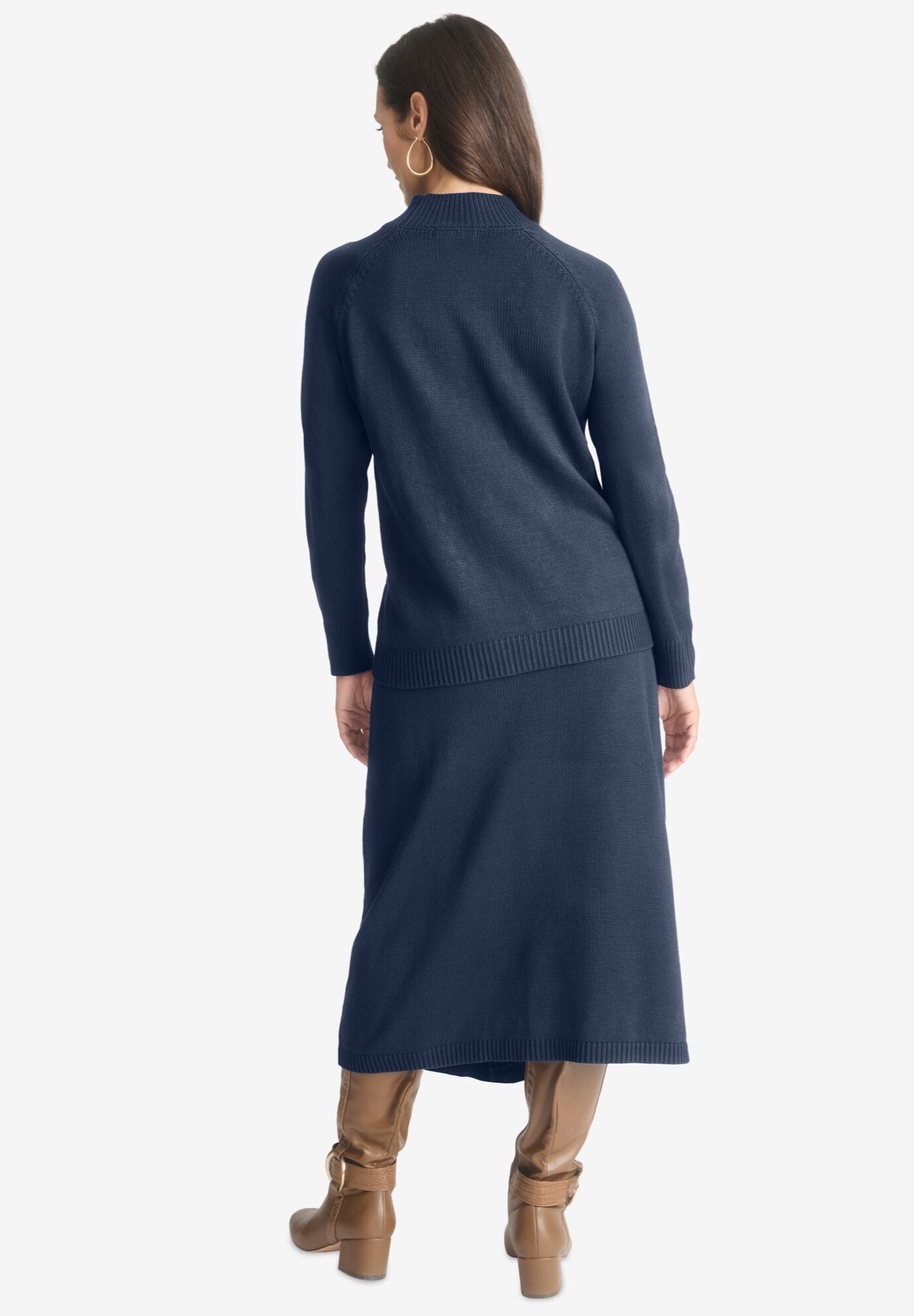 2PC MOCK NECK SWEATER SKIRT SET, , on-hover image number 1