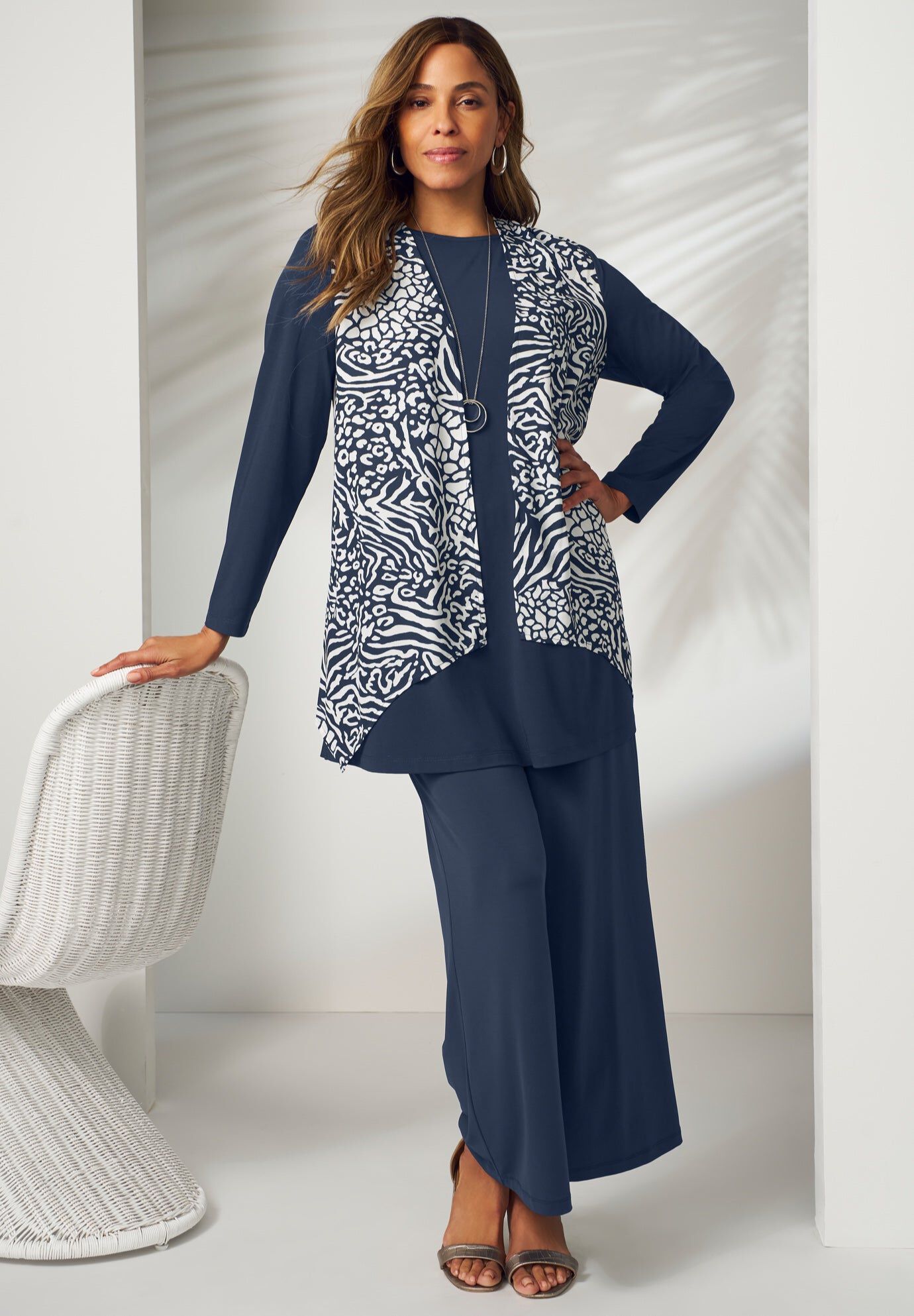 Mixed Media Cardigan, NAVY MIXED MEDIA ANIMAL, hi-res image number 0