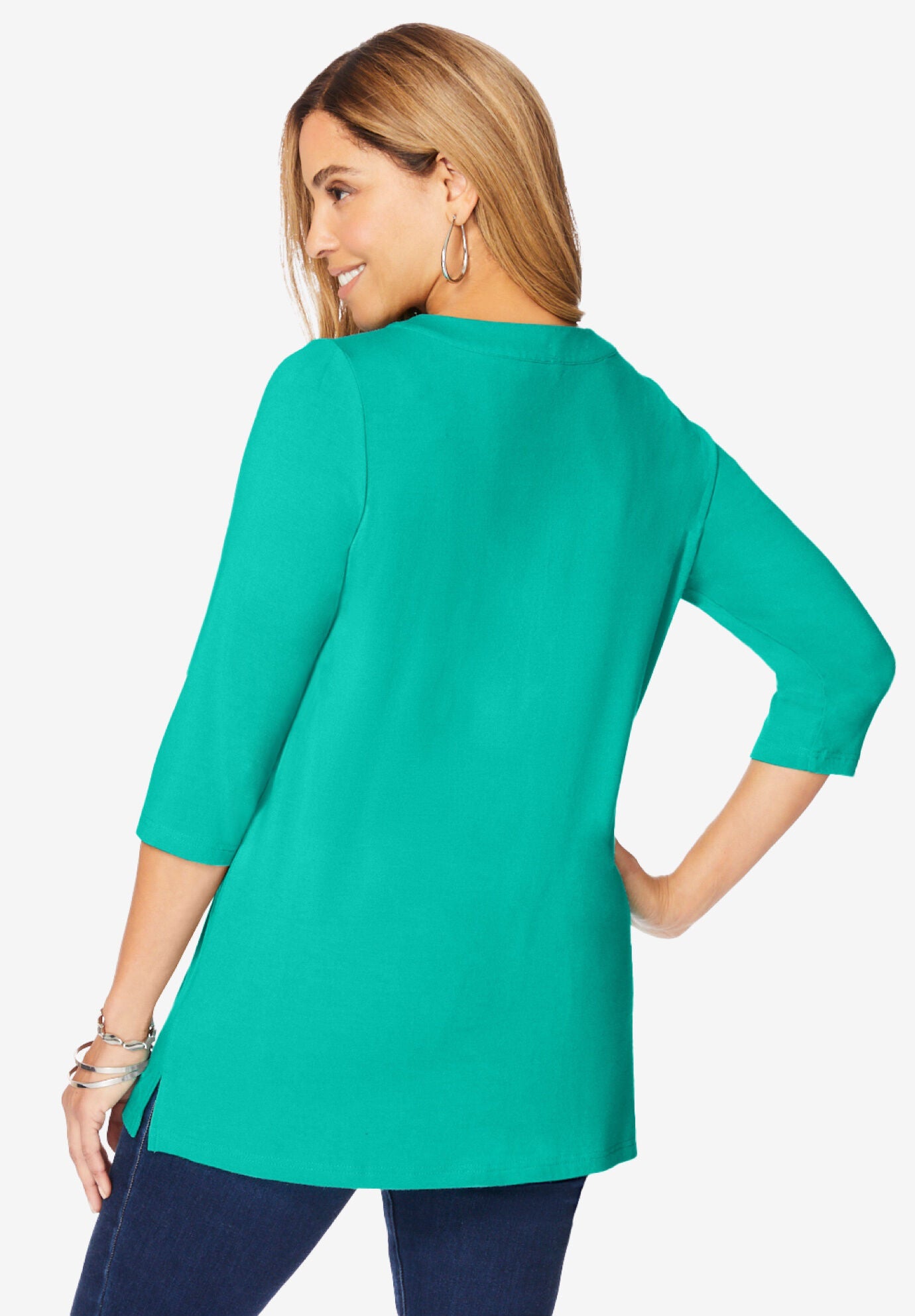 Stretch Knit Zip Tunic, AQUA SEA, on-hover image number 1