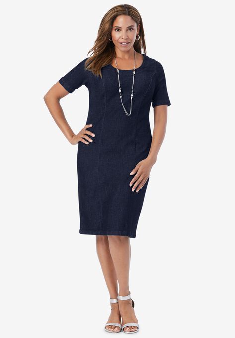 Denim Sheath Dress, INDIGO, hi-res image number null