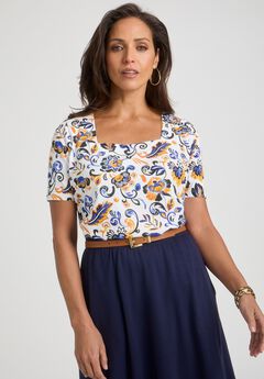 Stretch Cotton Square Neck Tee