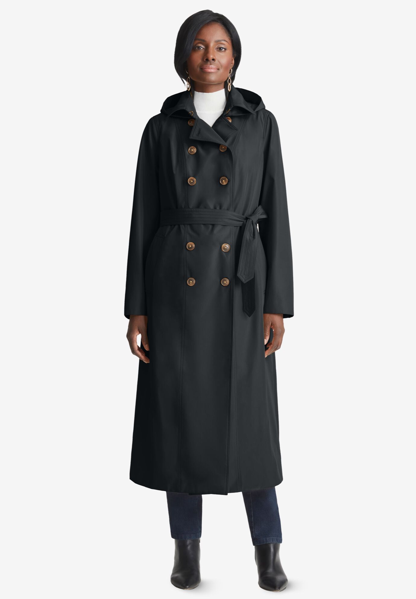 Double Breasted Long Trench Coat for Women Black Woman Within