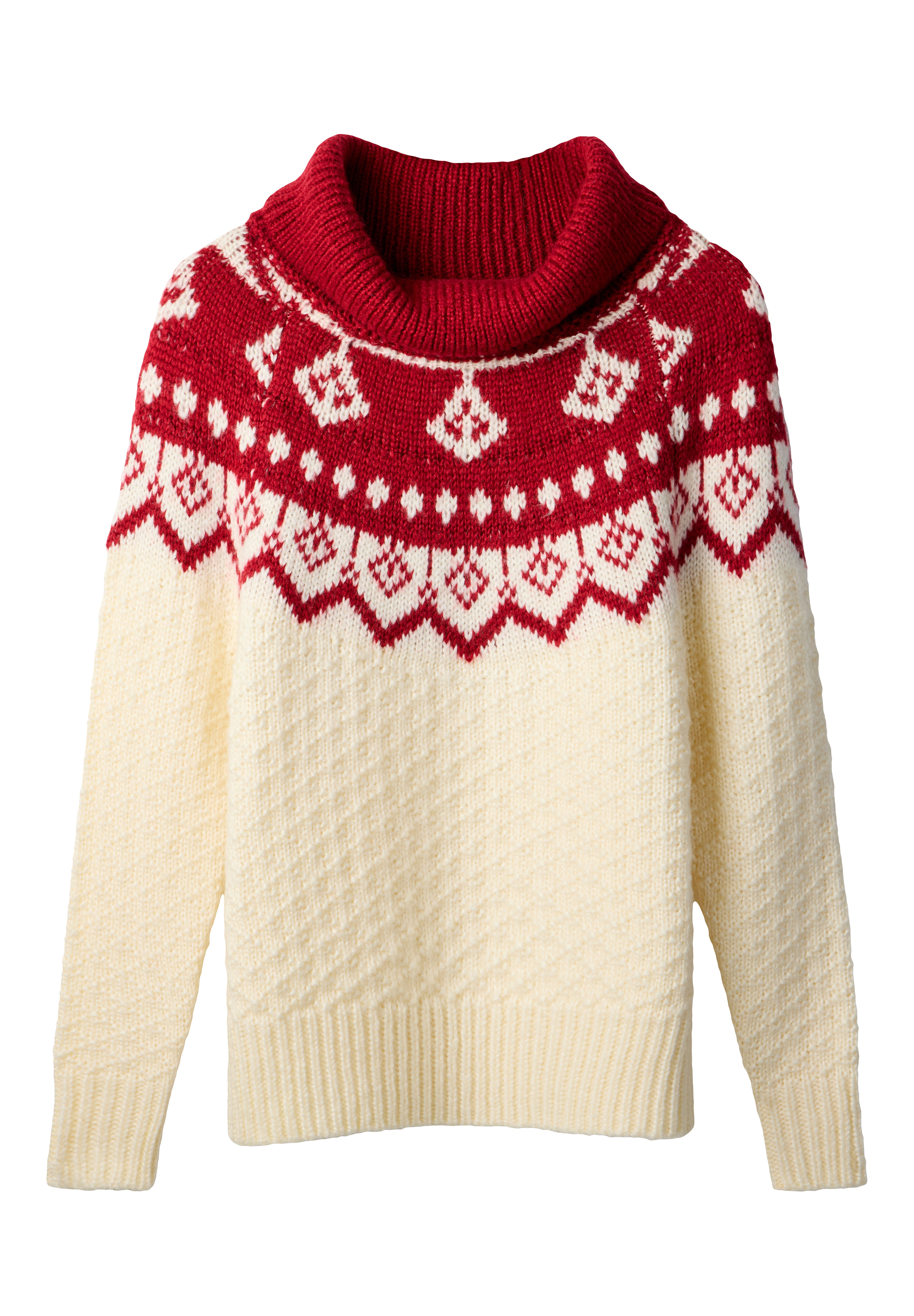 Festive Cowlneck Sweater, RED MEGA FAIRISLE, alternate image number 3