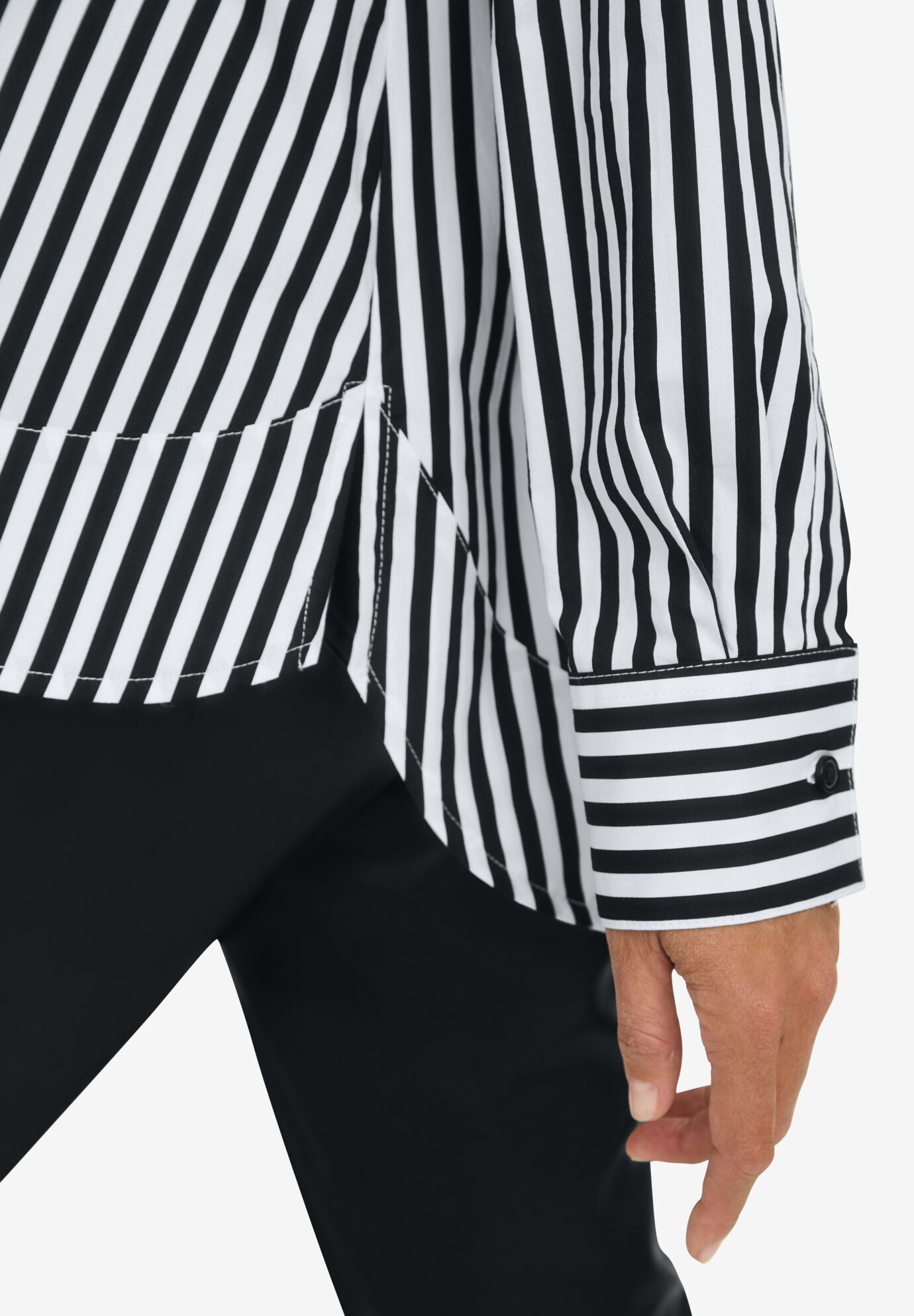 Poplin Hi-Low Henley Tunic, BLACK WHITE FEEDER STRIPE, alternate image number 3
