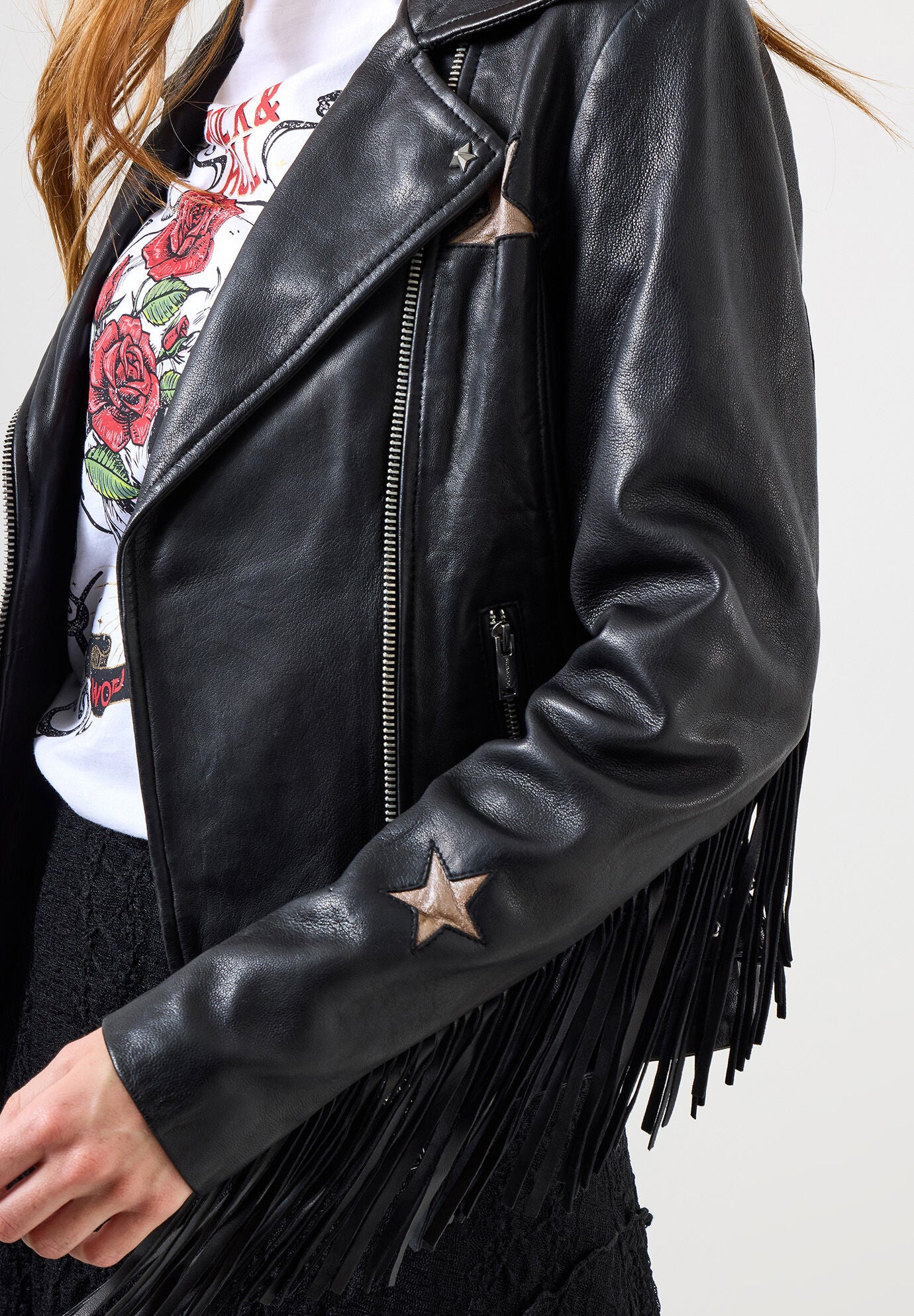 Fringe Moto Leather Jacket, METALLIC STARS, alternate image number 3
