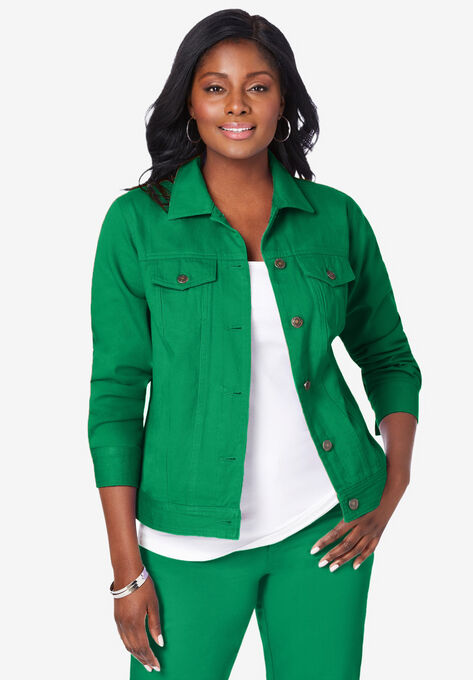 Classic Cotton Denim Jacket, KELLY GREEN, hi-res image number null