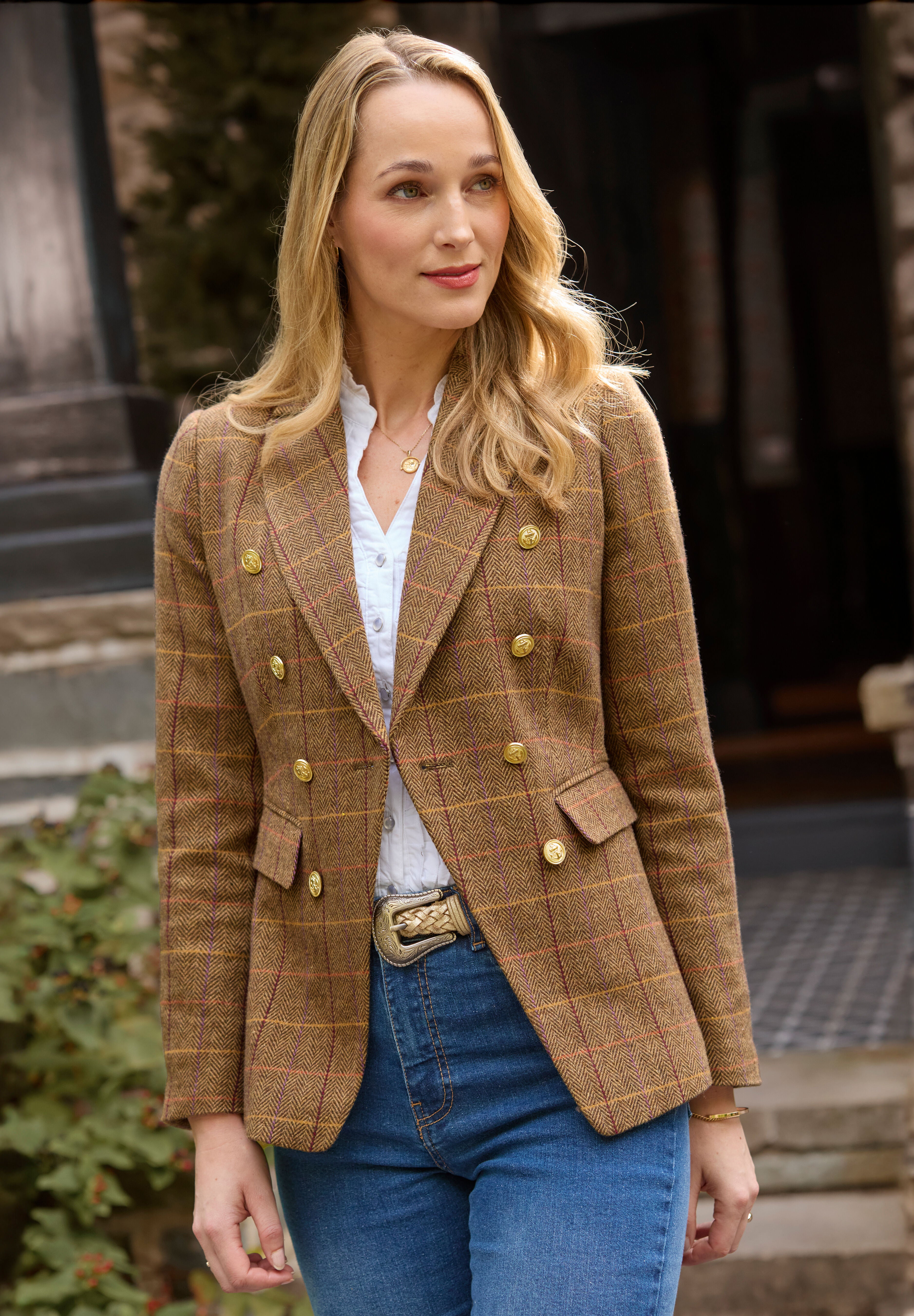 Double Breasted Plaid Blazer