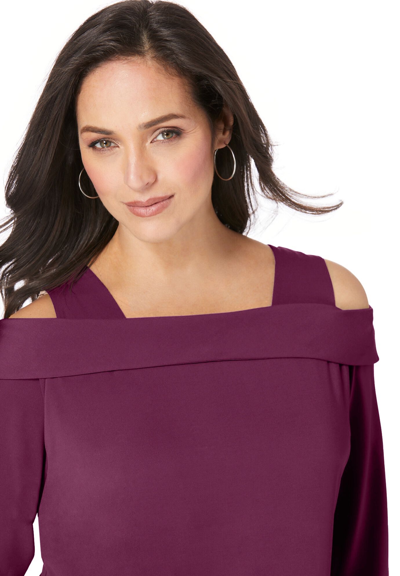 Cold Shoulder Top, DEEP CLARET, alternate image number 3