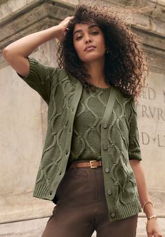 Elbow Sleeve Cable Cardigan