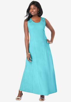 Stretch Cotton Crochet-Back Maxi Dress