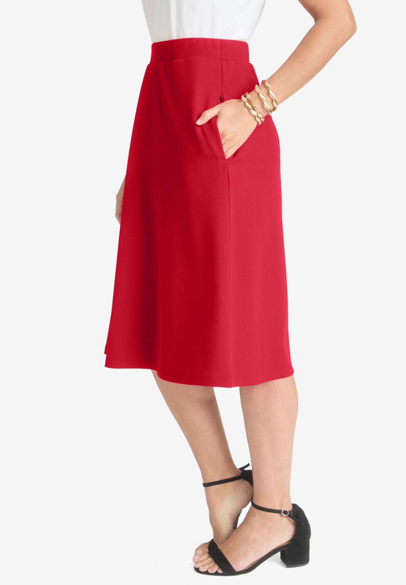 Knit Crepe Midi Flare Skirt, , alternate image number 2