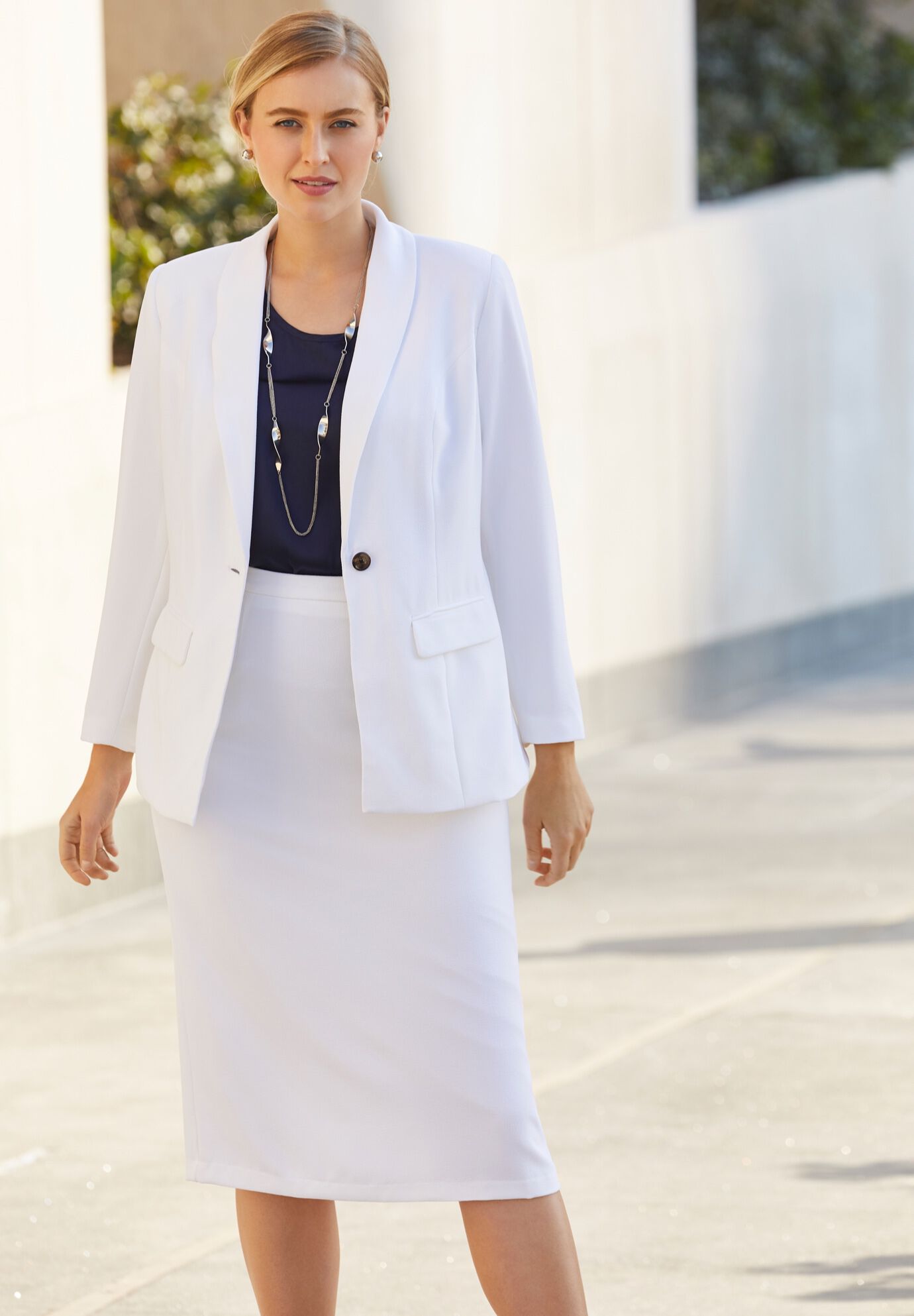 White business skirt suit top