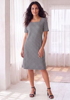 Stretch Cotton Square Neck Midi Dress