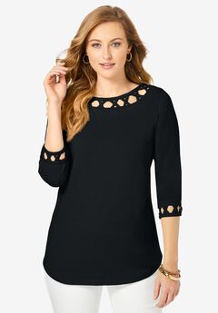 Stretch Cotton Lattice Boatneck Tunic