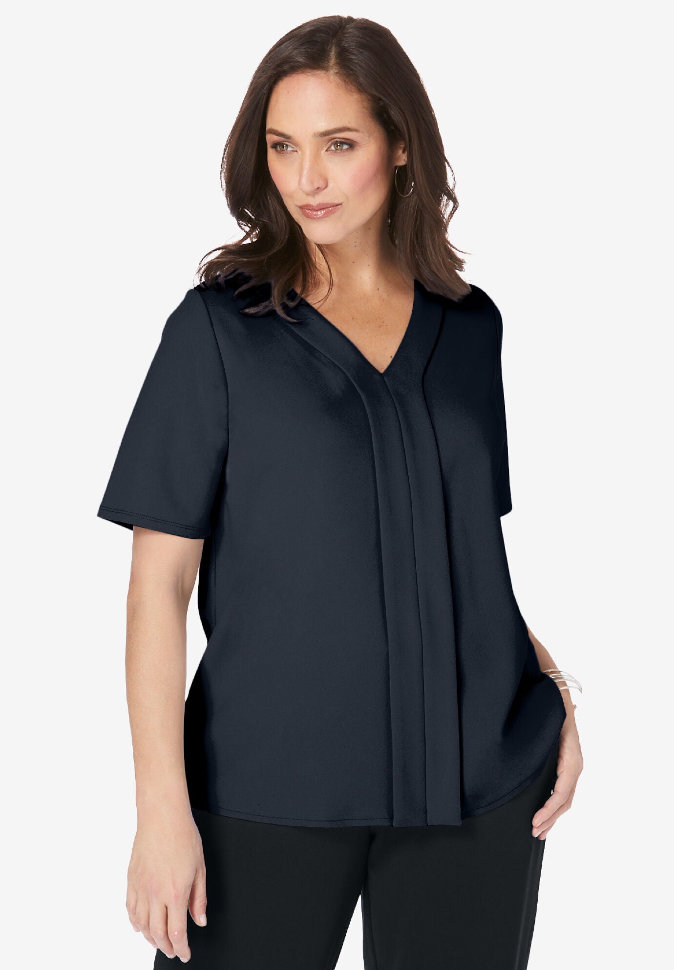 Knit Crepe Pleat Top, BLACK, hi-res image number 0