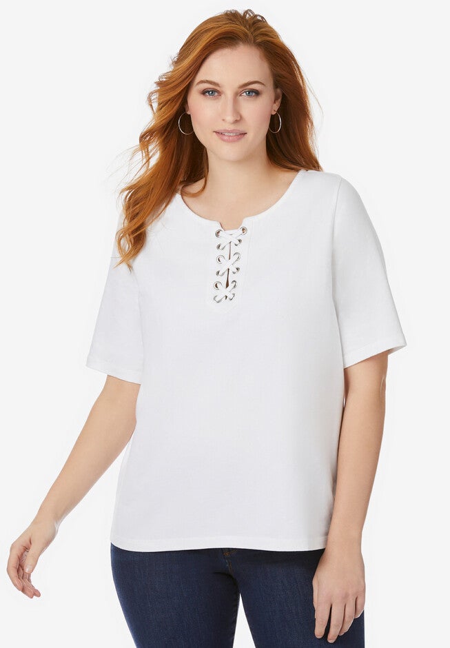 Lace Up Tee, WHITE, hi-res image number null