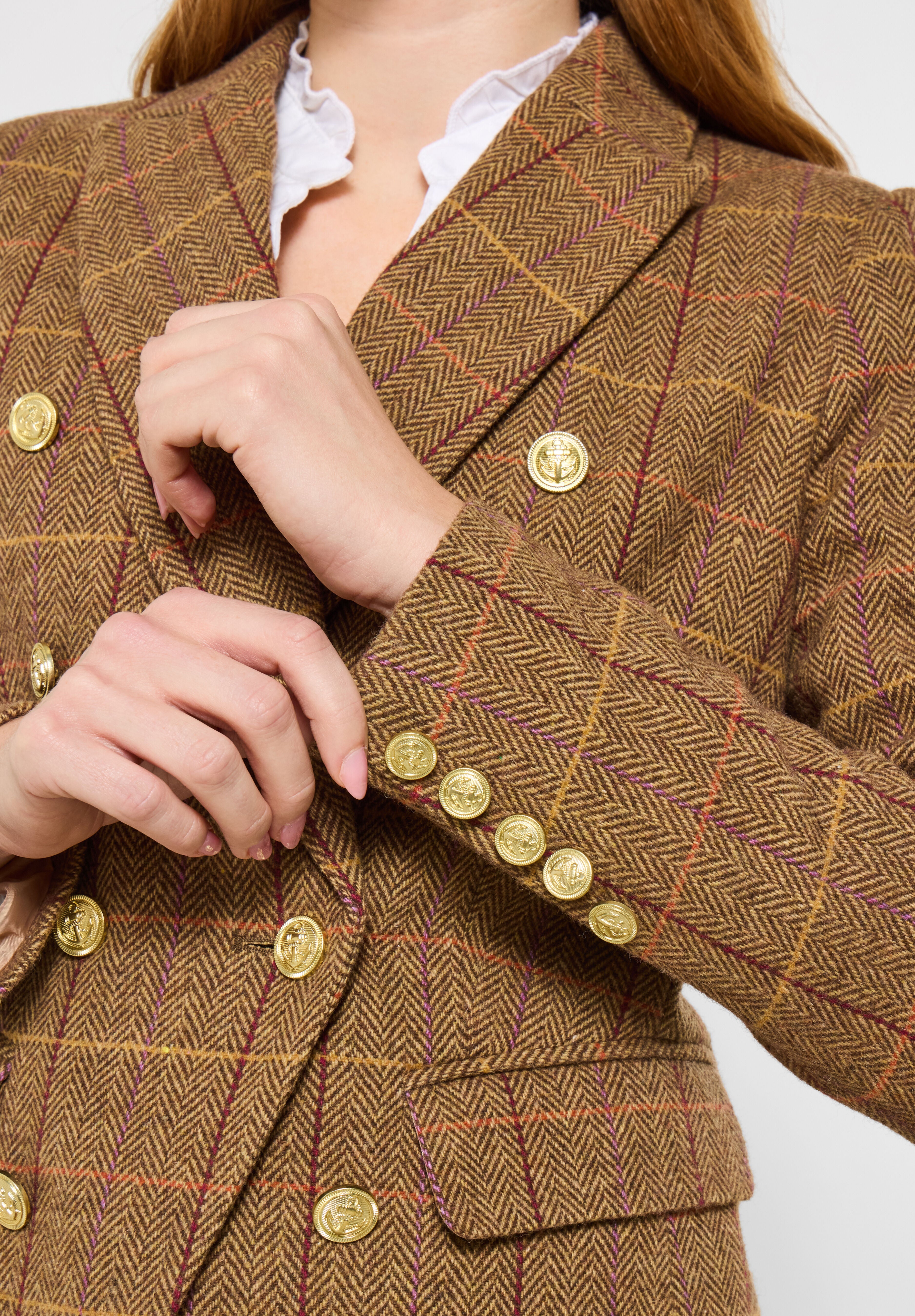 Double Breasted Plaid Blazer, COGNAC PLAID, alternate image number 3