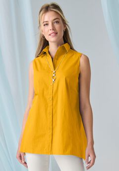 Stretch Cotton Poplin Sleeveless Shirt