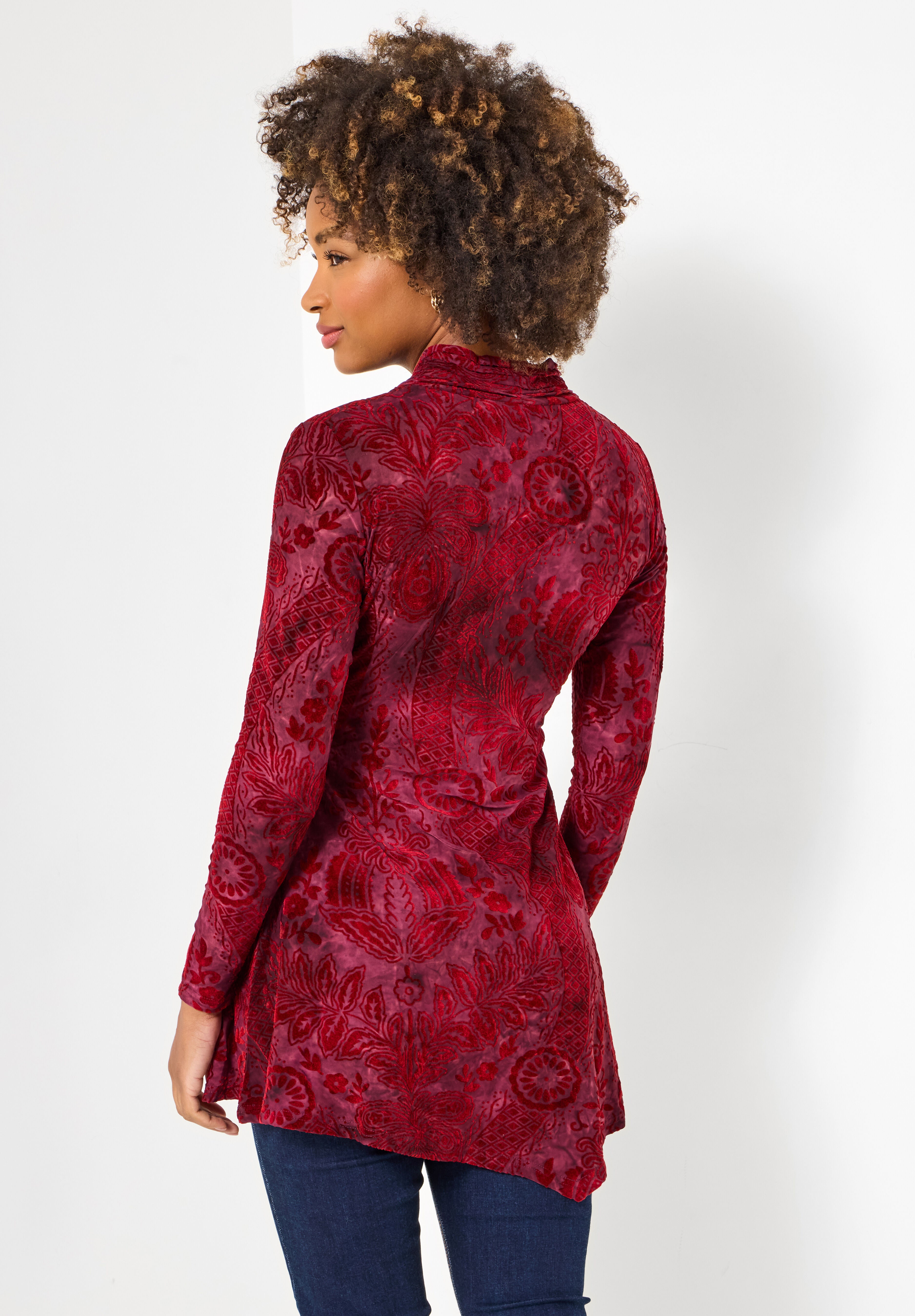 Asymmetric Burnout Tunic, RED BURNOUT, alternate image number 3