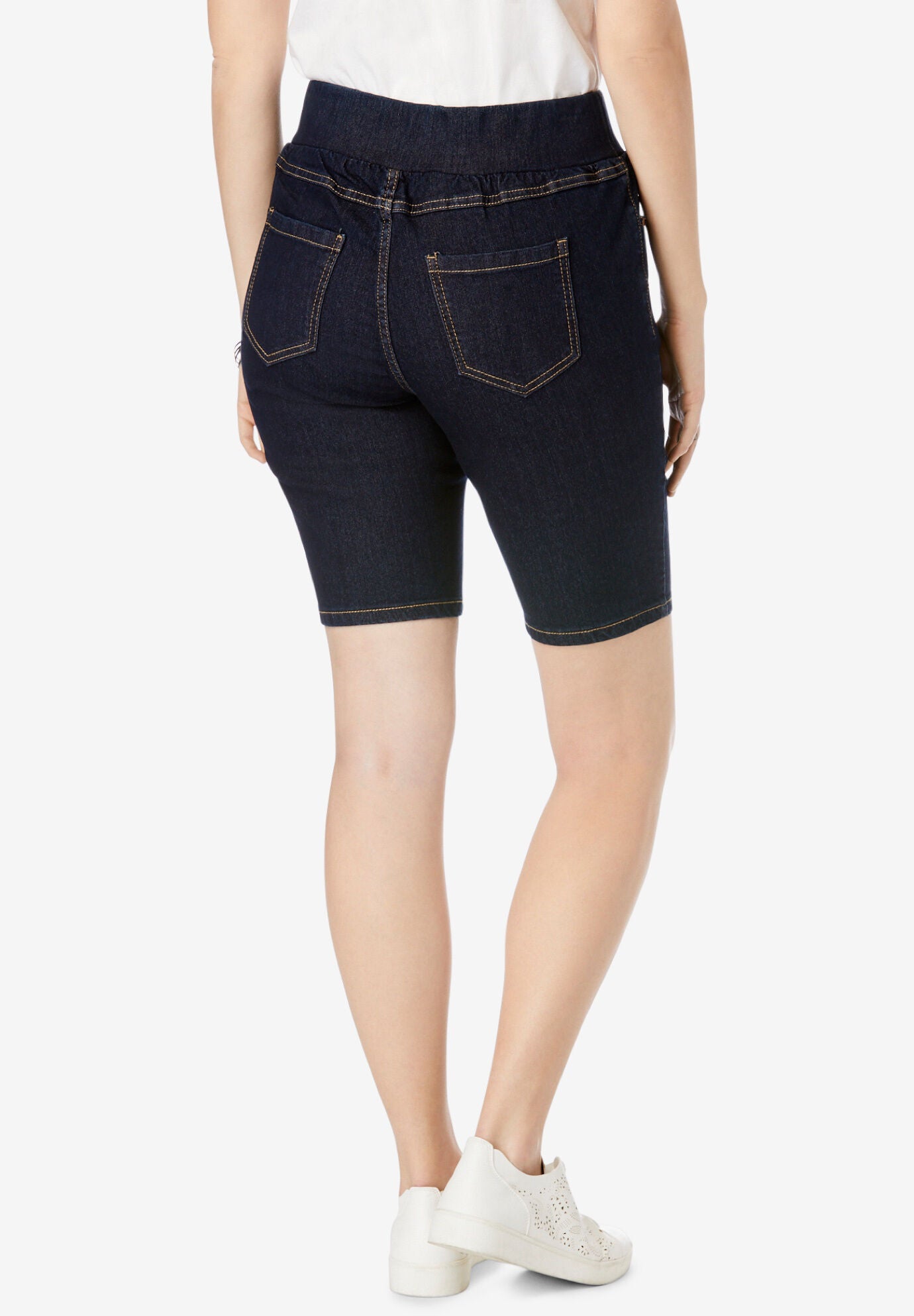 Comfort Waist Stretch Denim Bermuda Short, INDIGO, on-hover image number 1