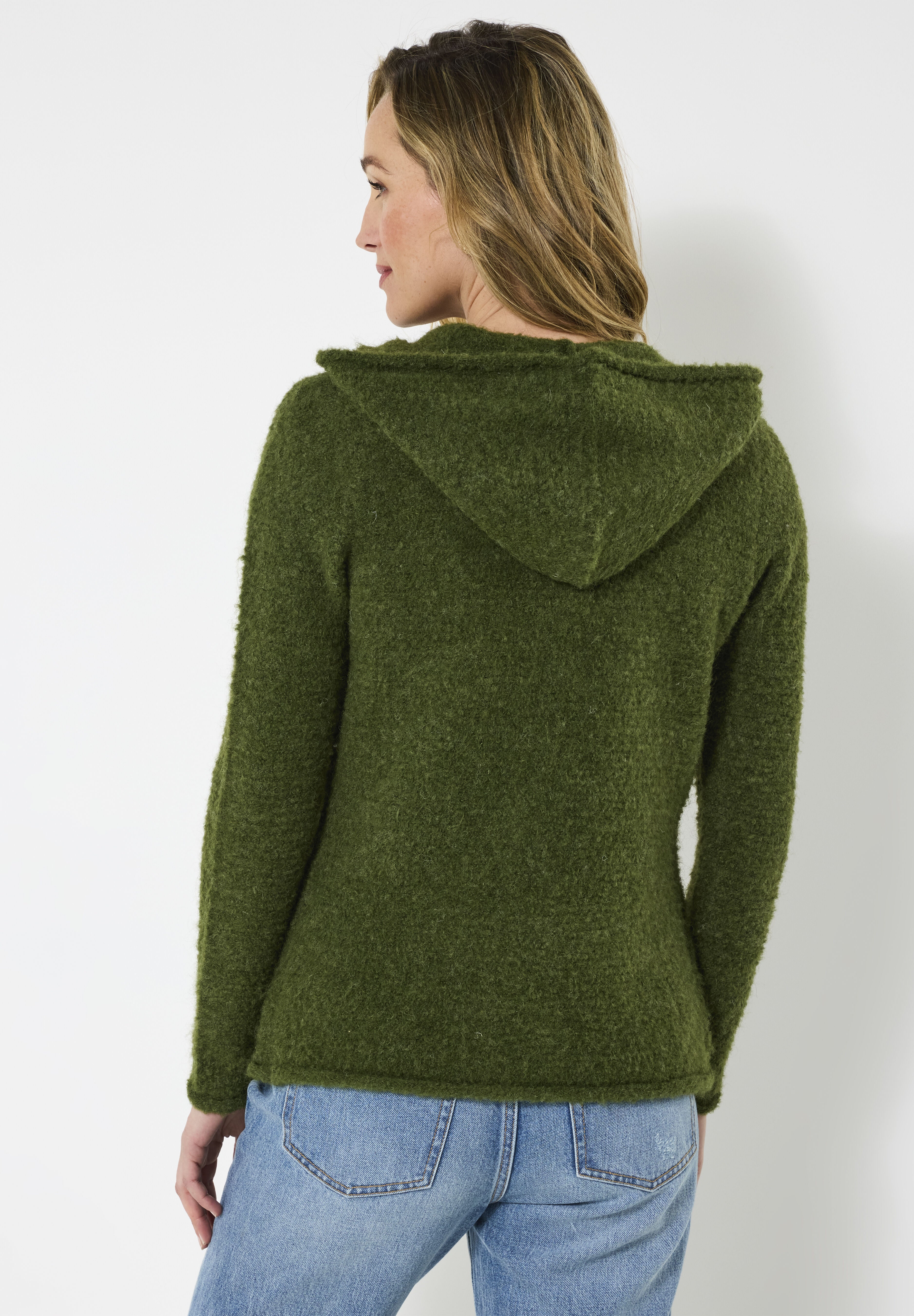 Fuzzy Button Front Hoodie, MOSS, on-hover image number 1
