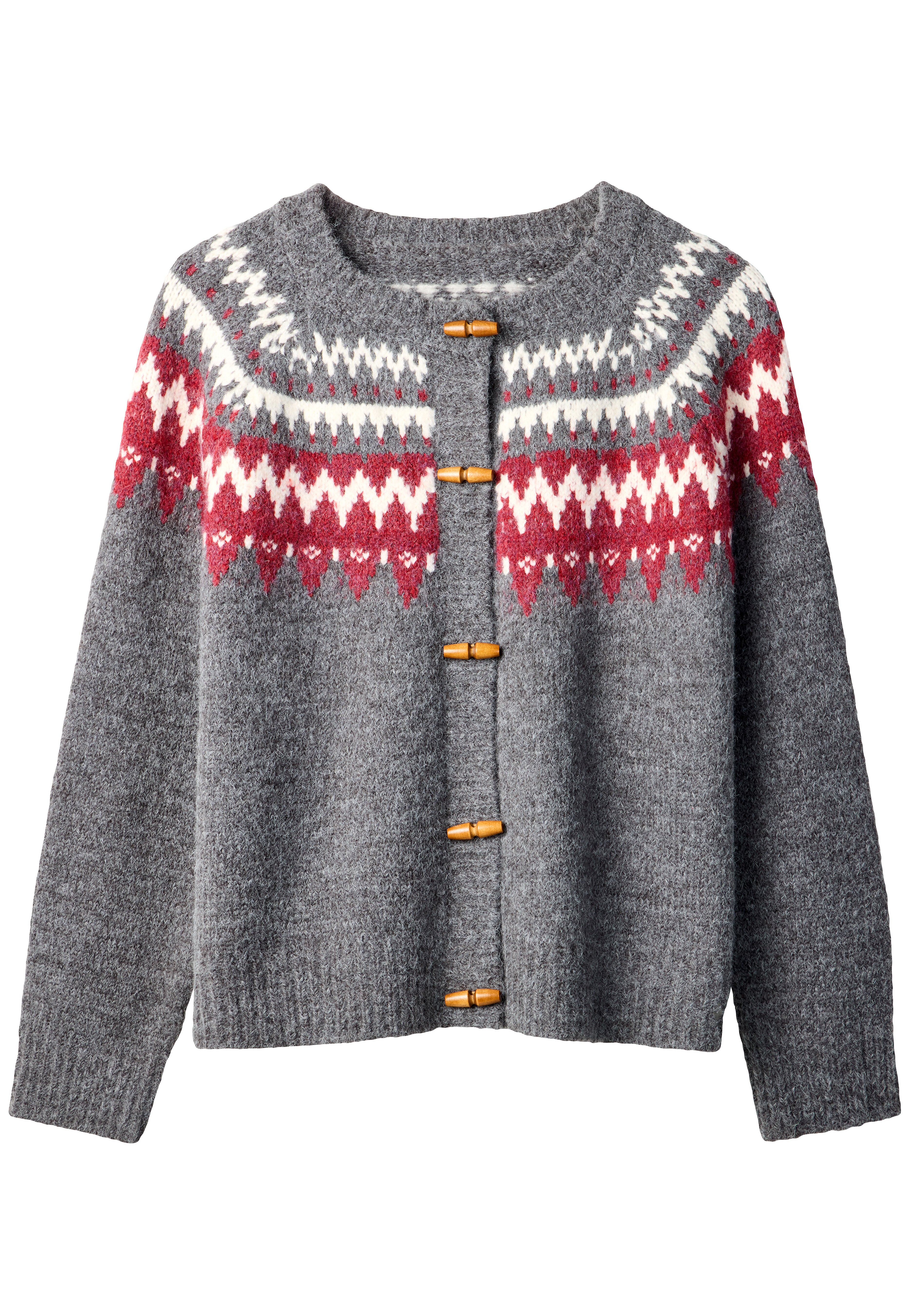 Fair Isle Button-Front Cardigan, CHARCOAL FAIRISLE, alternate image number 2