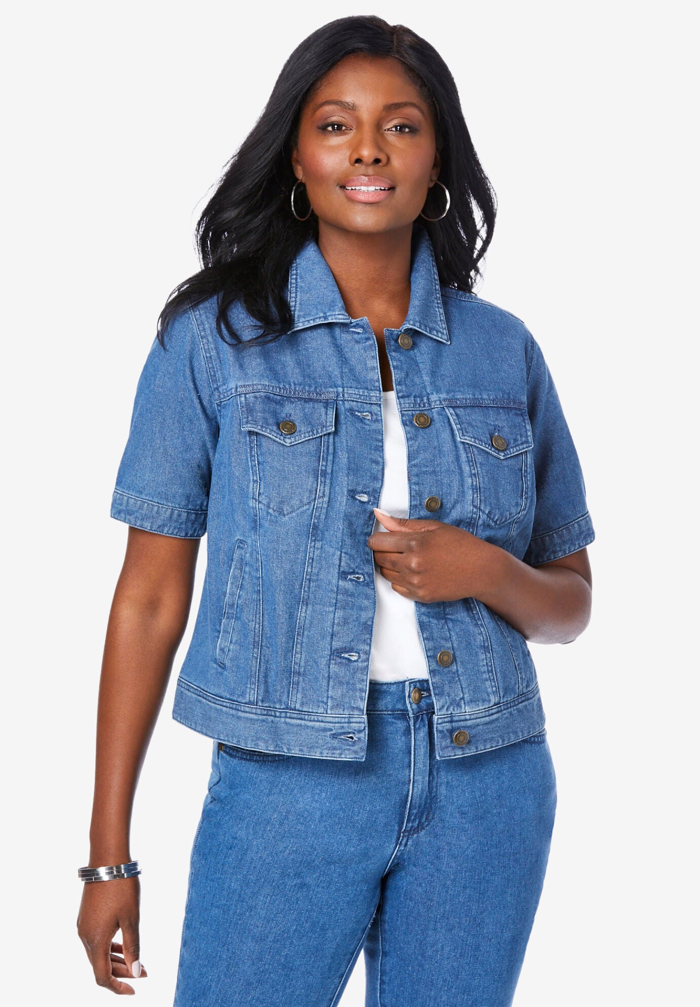 Cropped sleeve denim top jacket