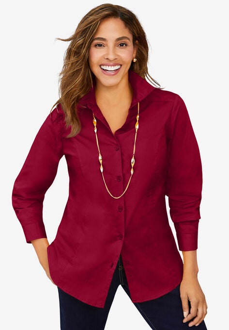 Stretch Cotton Poplin Shirt, RICH BURGUNDY, hi-res image number null