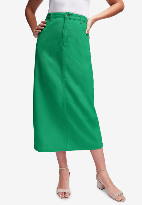 Classic Cotton Denim Midi Skirt | Woman Within