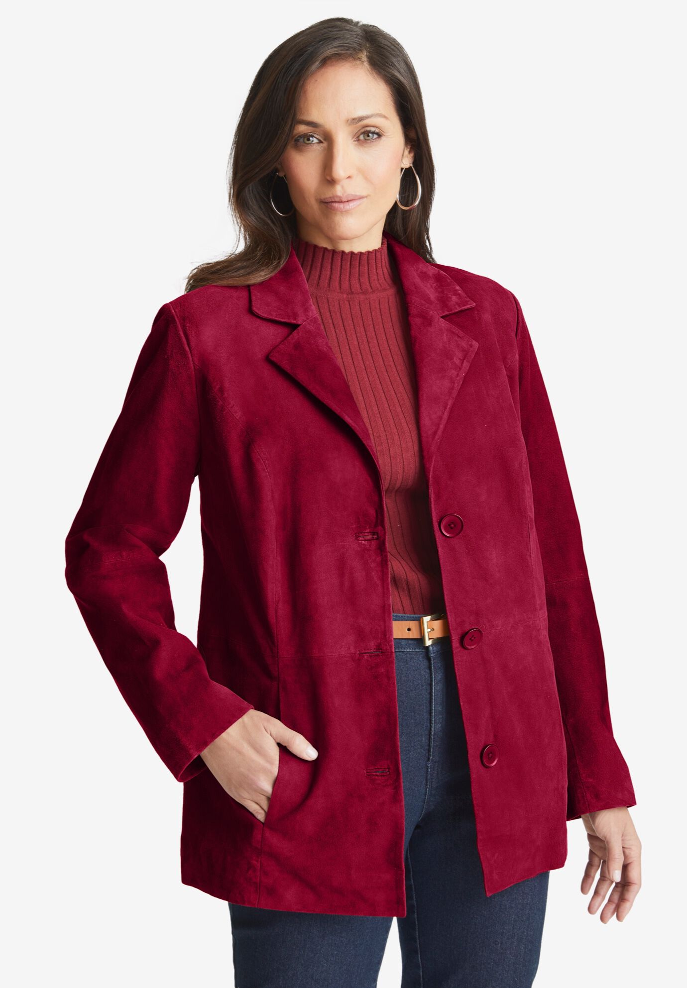 Classic Suede Blazer for Women Rich Burgundy Woman Within