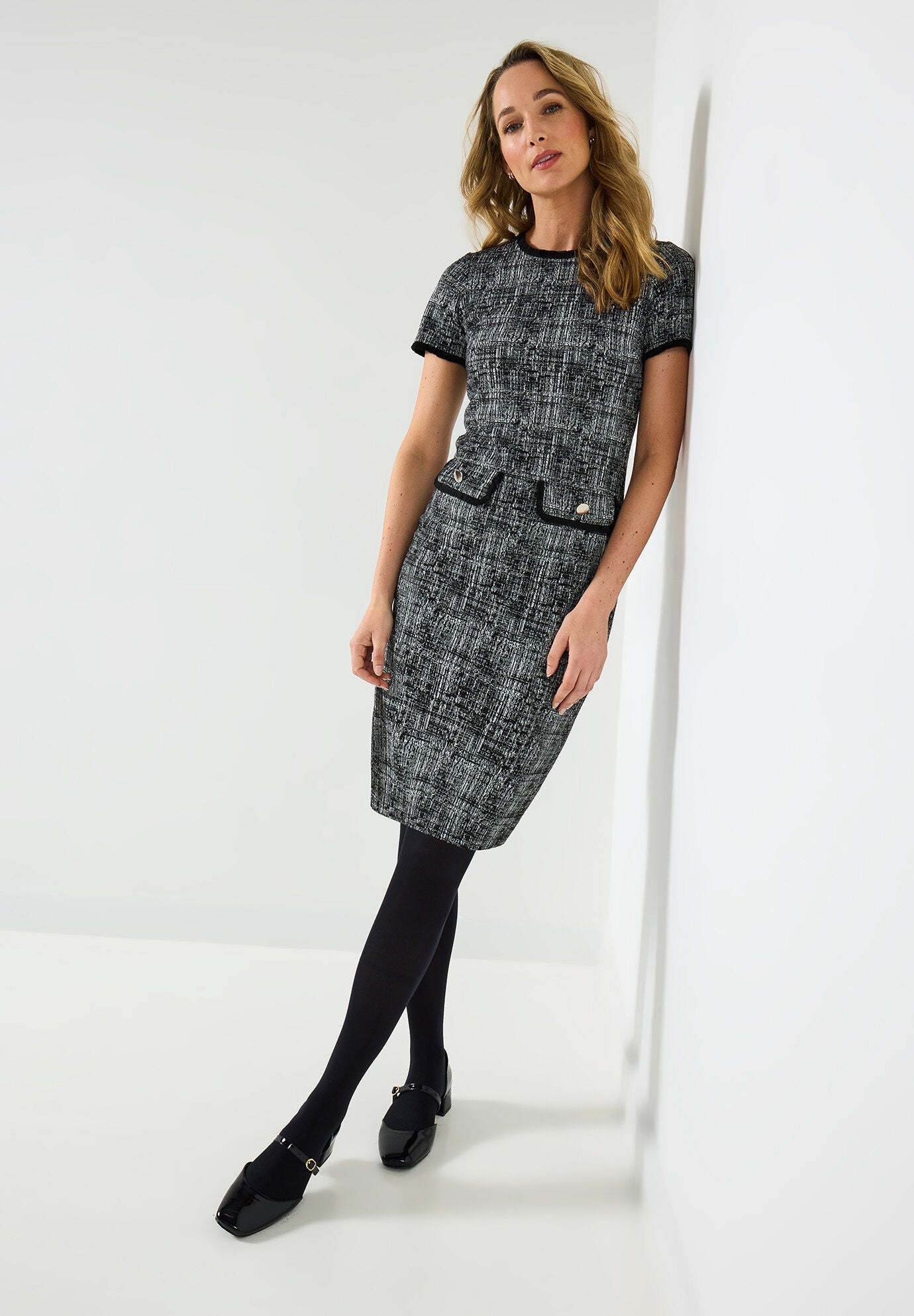 Stretch Tweed Shift Dress