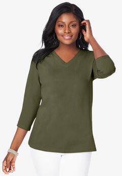 Stretch Cotton V-Neck Tee