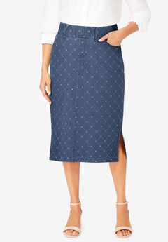 Comfort Waist Stretch Denim Midi Skirt