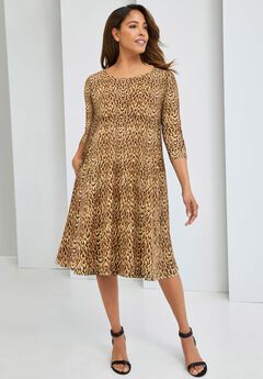 Stretch Knit Three-Quarter Sleeve T-shirt Dress