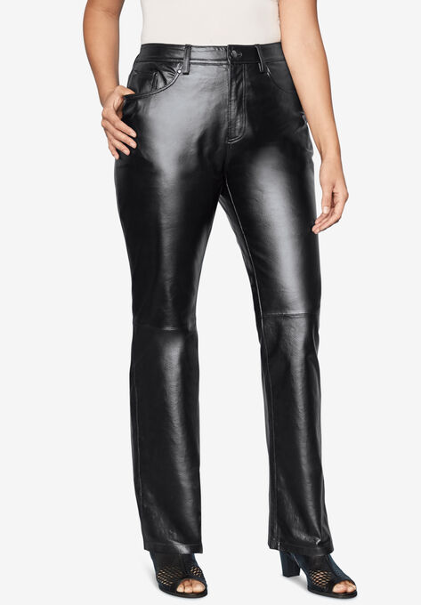 Straight Leg Leather Pants, BLACK, hi-res image number null