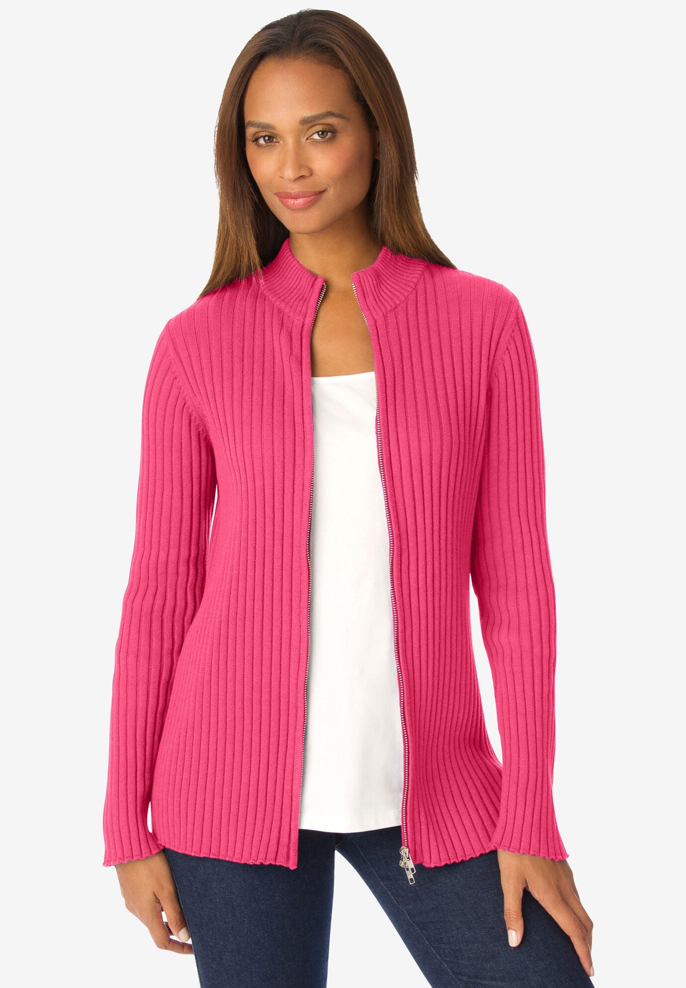 Ribbed Zipper Cardigan | Woman Within