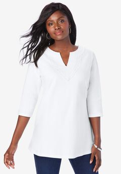 Stretch Cotton Crochet Notch Neck Tunic