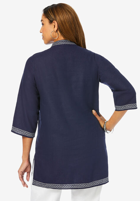Notch Neck Linen Tunic, , on-hover image number null