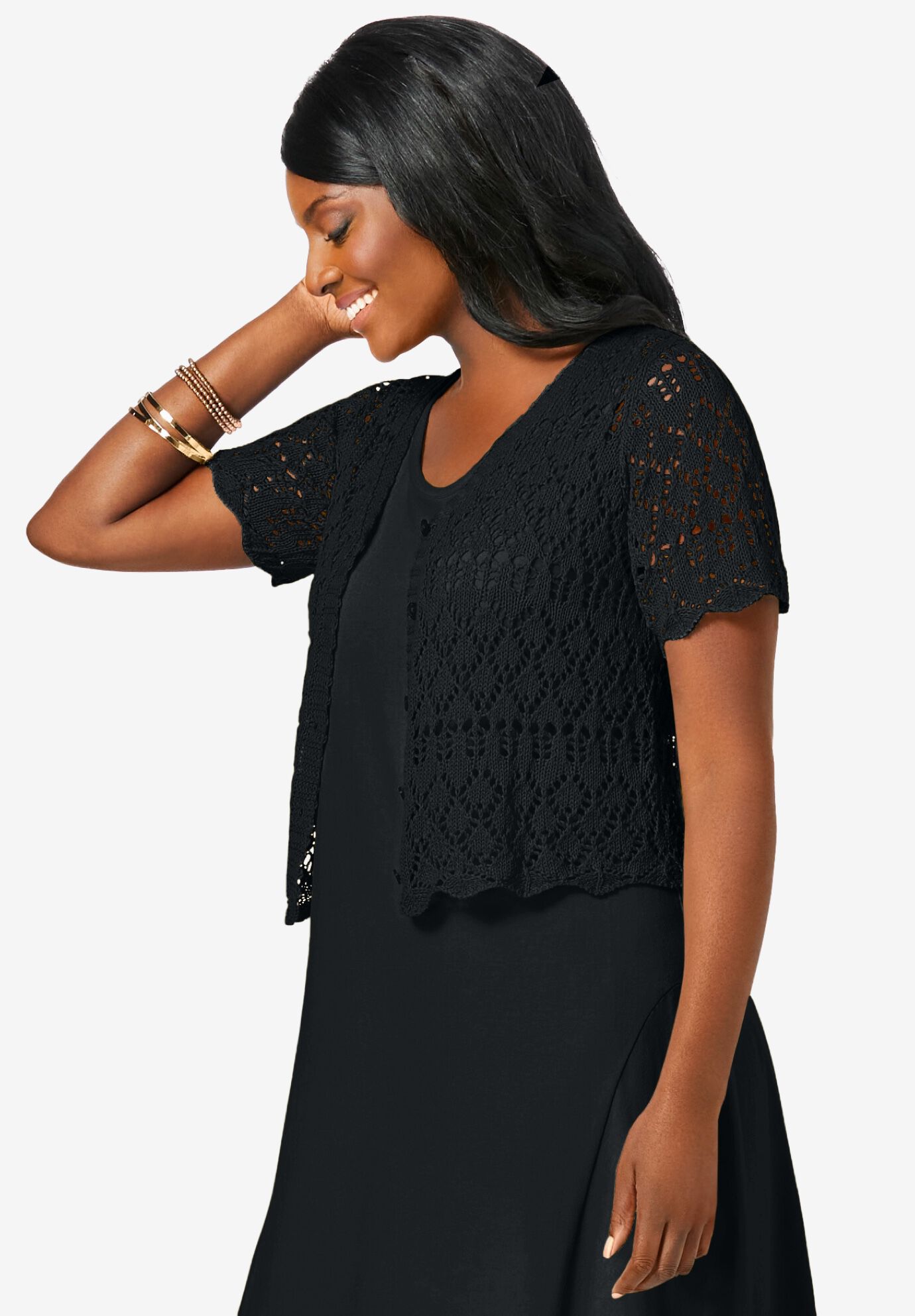 Crochet Shrug, BLACK, alternate image number 2