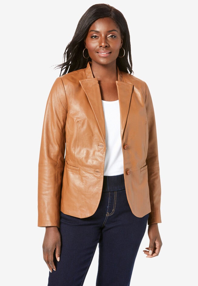 Leather Peplum Jacket, COGNAC, hi-res image number 0