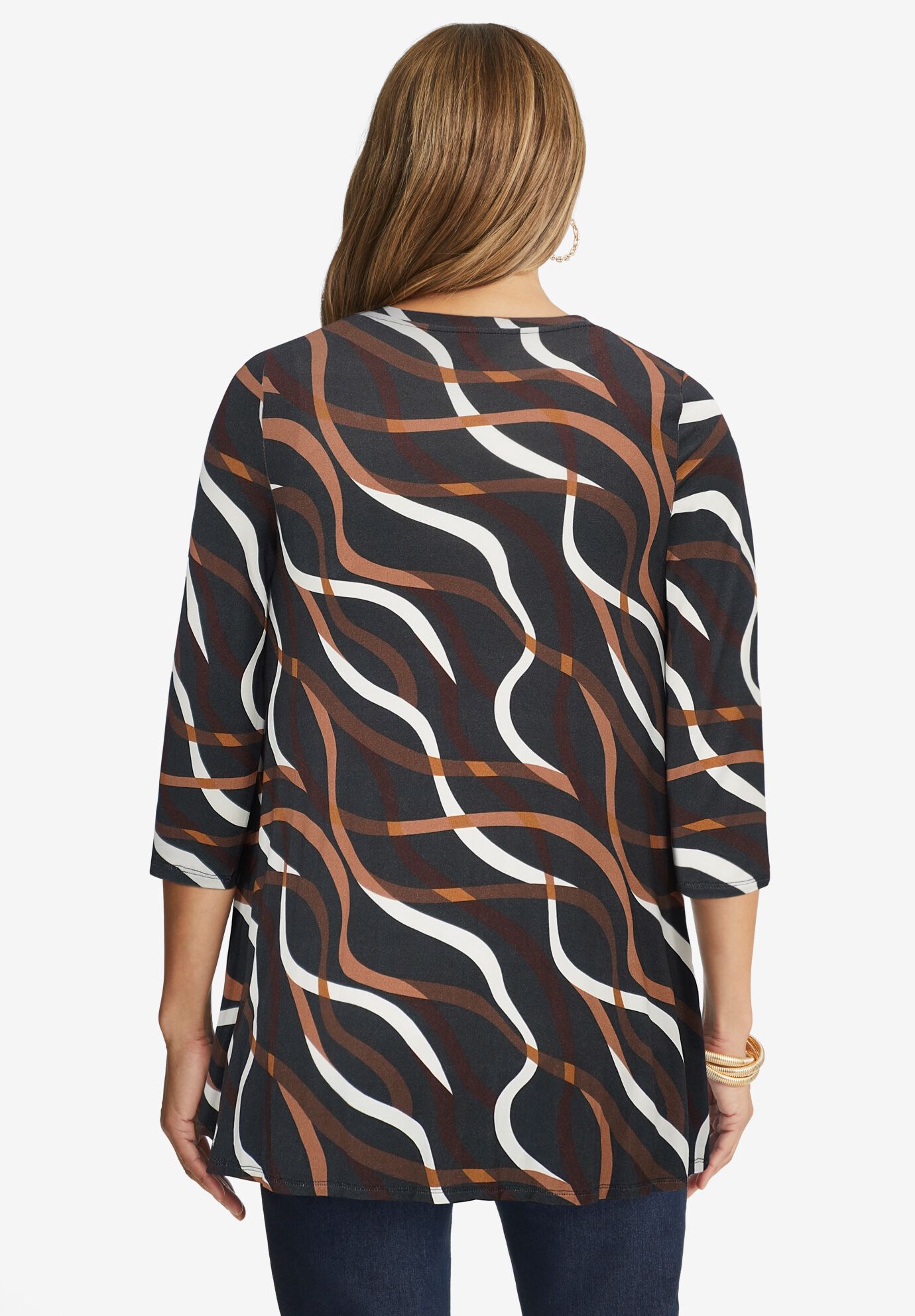 Stretch Knit Swing Tunic, NAVY PAISLEY, on-hover image number 1