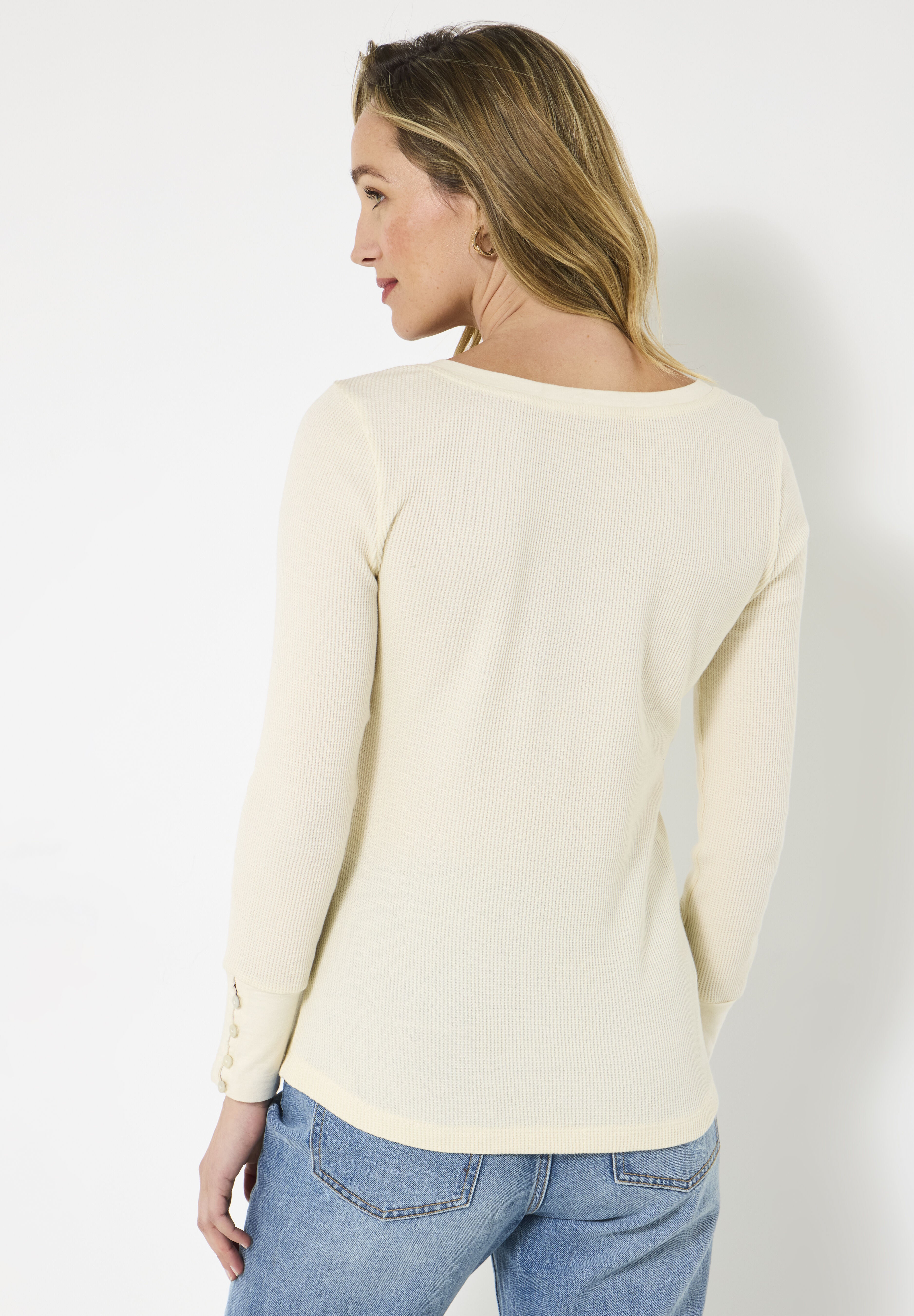 Stretch Cotton Henley Tee, CREAM FLORAL EMBROIDERY, on-hover image number 1