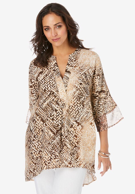 Hi-Low Linen Tunic, NATURAL TRIBAL ANIMAL, hi-res image number null