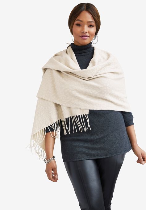Jacquard Shawl, IVORY LEOPARD, hi-res image number null