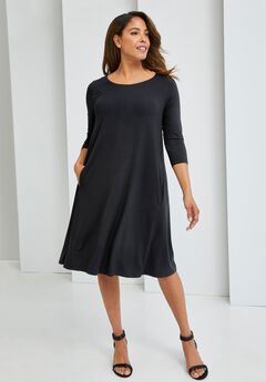Stretch Knit Three-Quarter Sleeve T-shirt Dress