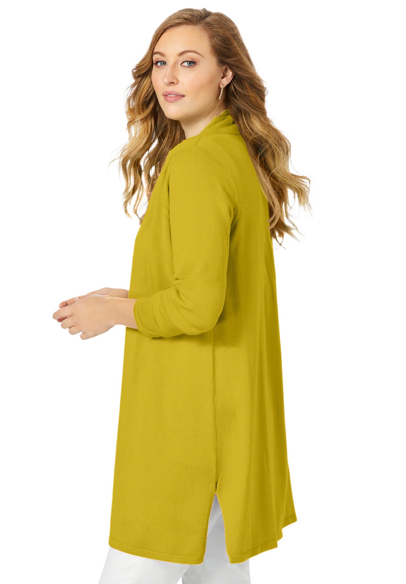 Fine Gauge Cardigan Topper, GOLDEN CITRUS, alternate image number 2