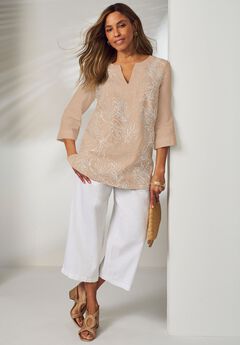 Linen V-Neck Embroidered Tunic