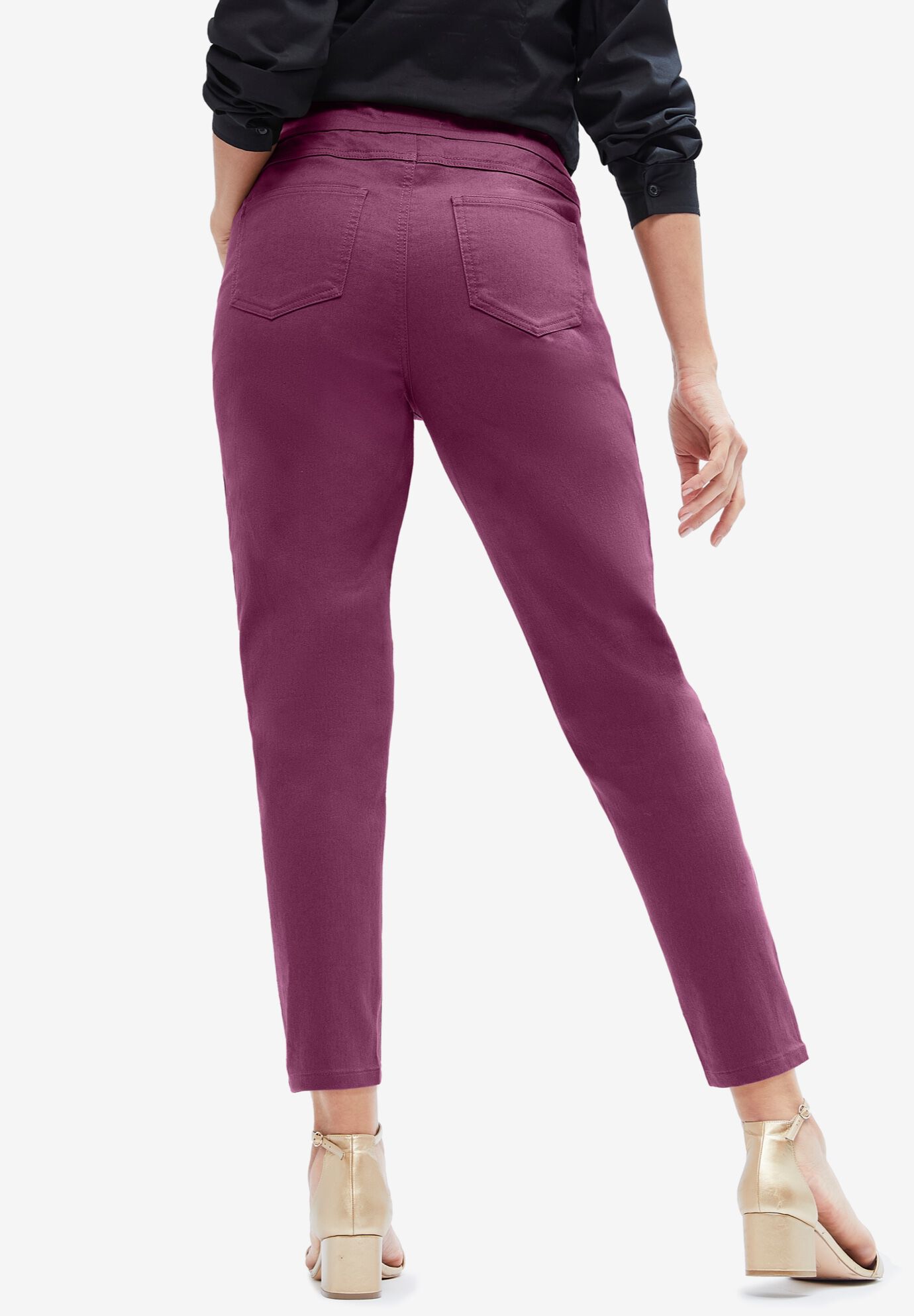 Comfort Waist Stretch Denim Side Button Ankle Jean, DEEP CLARET, hi-res image number 0