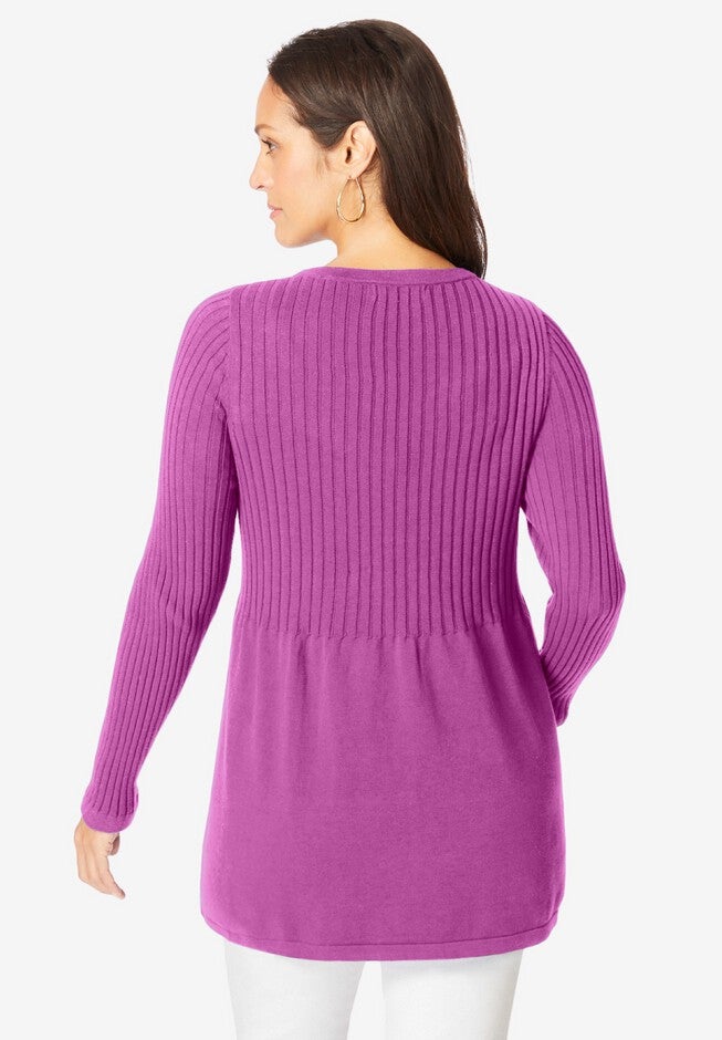 Ribbed Baby Doll Tunic Sweater, DEEP ORCHID, alternate image number 2