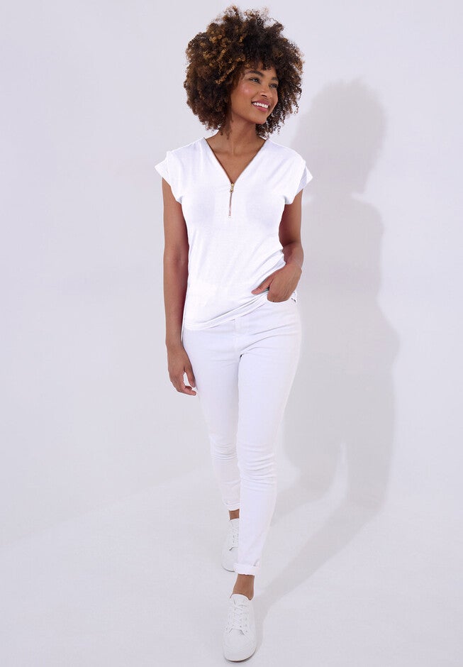 Stretch Knit Half Zip Tee, WHITE, hi-res image number null